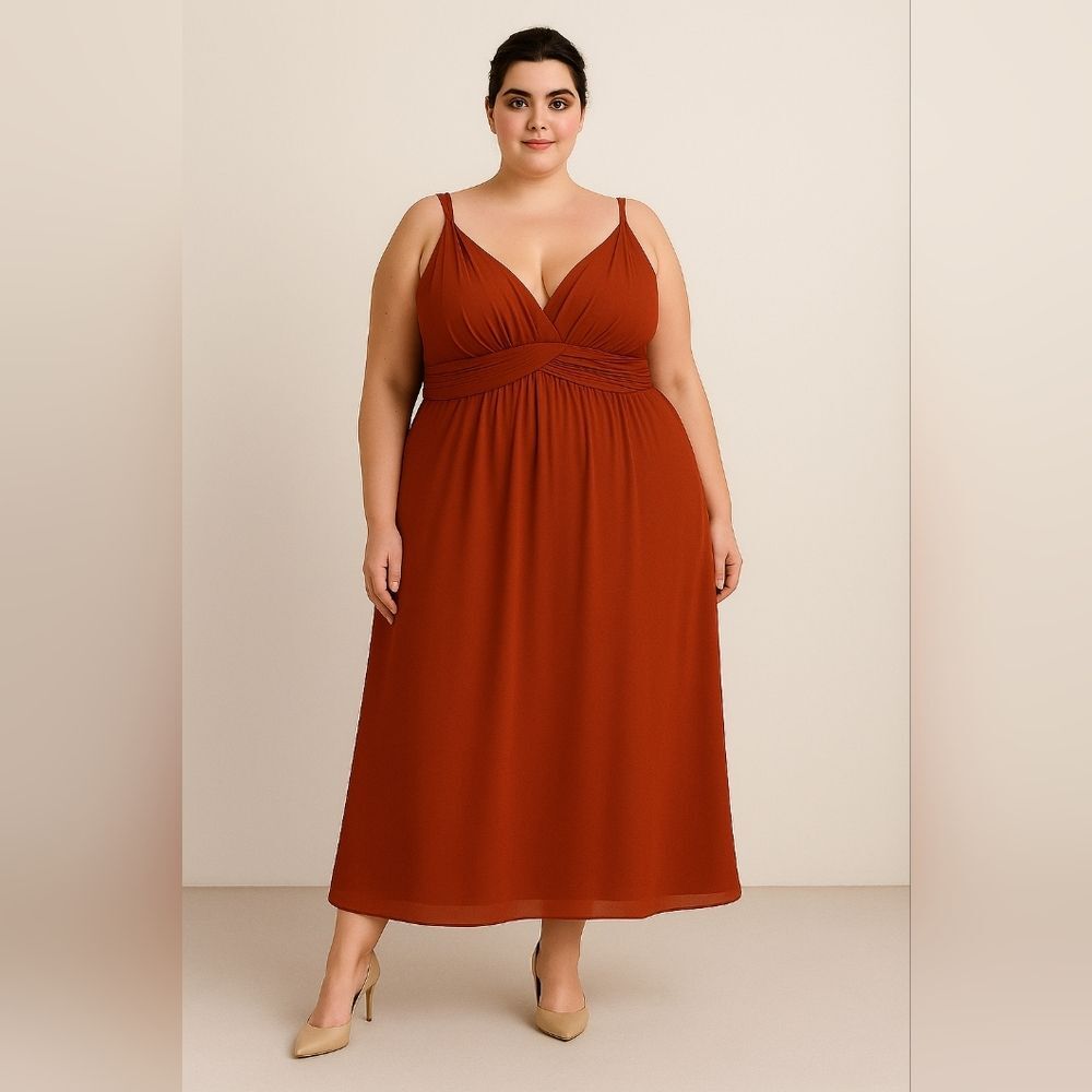 AW Bridal Bridesmaid Dress Rust Red Midi Sleeveless Formal Wedding Guest XXL
